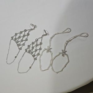 2 anklets, OS, Silver, and Pearl.